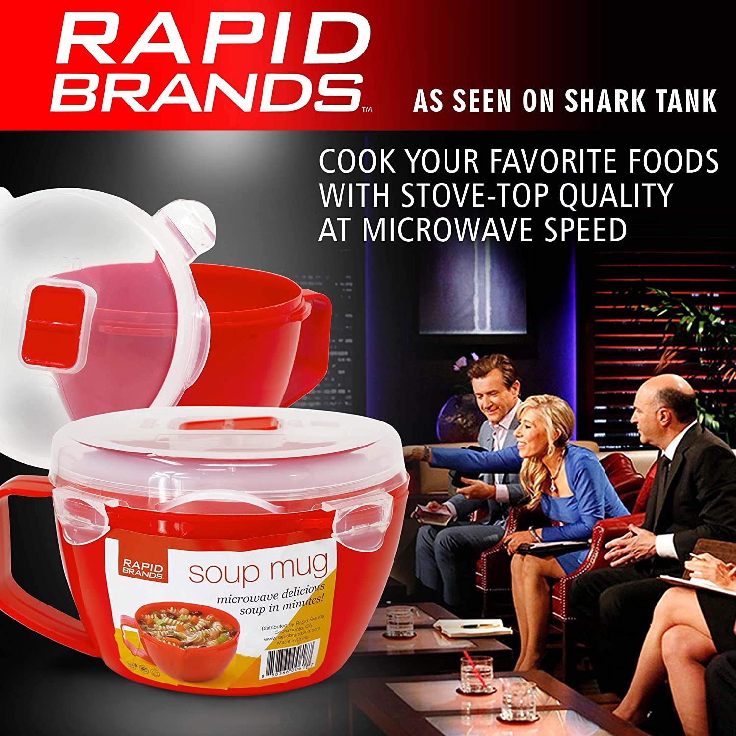 Rapid Noodle Cooker/Soup Bowl with Lid. Microwave Soup & Noodles in Minutes  (red)